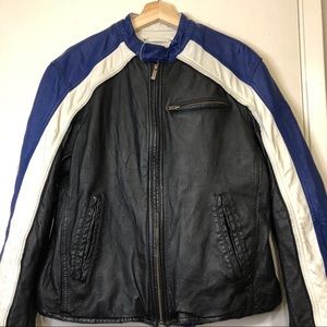 Wilson’s Leather Blue Moto Cafe Racer Jacket